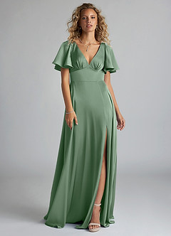 Azazie Kimber Bridesmaid Dresses Matcha A-Line Ruched Stretch Satin Dress image3