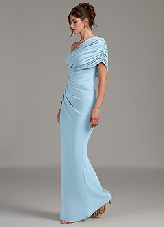Azazie Essence Robes de demoiselle d'honneur Robe Fourreau en Jersey extensible de qualité supérieure Une épaule Bleu Ciel image3