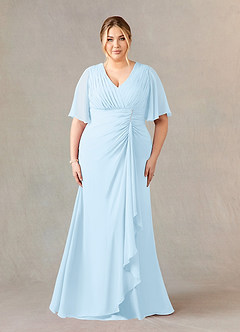 Azazie Carson Mother of the Bride Dresses Sky Blue A-Line V-Neck Lace Chiffon Dress image6