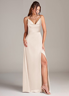 Azazie Sarella Brautjungfernkleider A-Linie Plissee Stretch-Satin Kleid Alabaster Weiß image3
