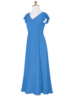 Azazie Claudine Junior Blue Jay A-Line Pleated Chiffon Dress image7