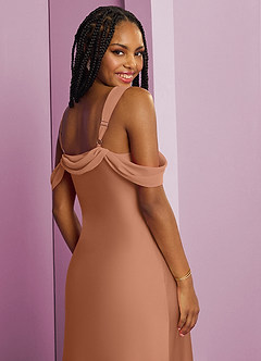 Barbie ♥ Azazie Vestidos de damas de honor Vestido de Bronceador de Satén Elástico de Corte Recto con Plisado image8