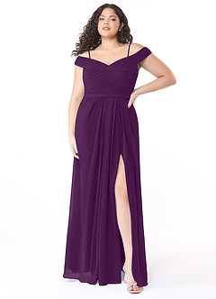 Azazie Audrianna Bridesmaid Dresses Grape A-Line Off-The-Shoulder Gathered Chiffon Convertible Dress image7