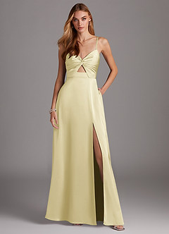 Azazie Jenna Vestidos de damas de honor Vestido de Sorbete De Limón de Satén Elástico de Corte en A con Plisado image2