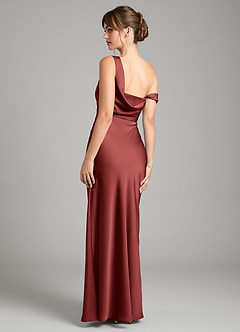 Azazie Madelyn Robes de demoiselle d'honneur Robe Sirène Convertible en Satin extensible Asymétrique Terracotta image2