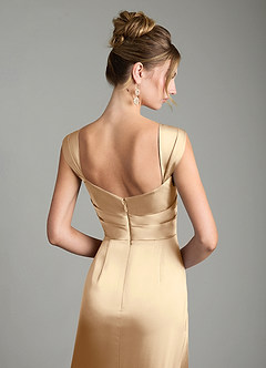 Azazie Filippa Bridesmaid Dresses Champagne A-Line Pleated Stretch Satin Dress image6