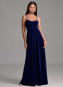 Azazie Mei Bridesmaid Dresses Dark Navy A-Line Corset Velvet Dress image6