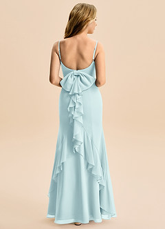 Azazie Lioren Junior Vestido de Vidrio Marino de Gasa de Corte Sirena con Lazo image3