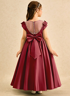Azazie Toffee Abiti da Ragazza di Fiori Abito Stile Principessa in Raso Opaco Fiocco Melograno image1