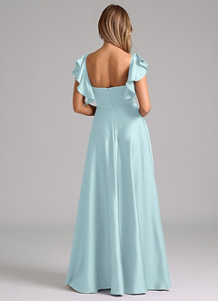 Azazie Leilani Robes de demoiselle d'honneur Robe Trapèze en Satin extensible Rayé Bleu Nuage image2