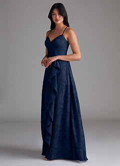 Azazie Naeem Vestidos de madrinha de casamento Vestido Azul Marinho de Esgotamento Floral de Linha A image2
