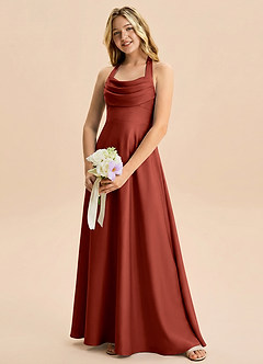 Azazie Kady Junior A-Linie Herzausschnitt Stretch-Satin Kleid Terrakotta image3