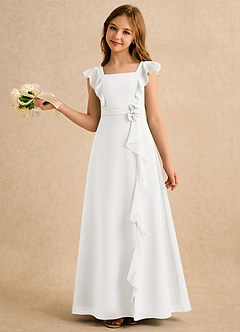 Azazie Soso Girls Formal vestidos de niña de las flores Vestido de Marfil de Gasa de Corte en A con Plisado image1