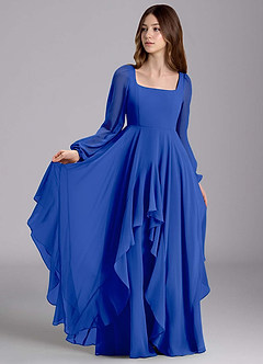 Azazie Clara Junior Jurk van Chiffon met A-Lijn Blouson Koningsblauw image1