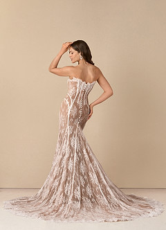Azazie Katherine Wedding Dresses Diamond White Mocha Mermaid Off the Shoulder Tulle Dress image7