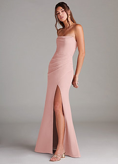 Azazie Leonis Bridesmaid Dresses Powder Pink Sheath Strapless Chiffon Convertible Dress image3