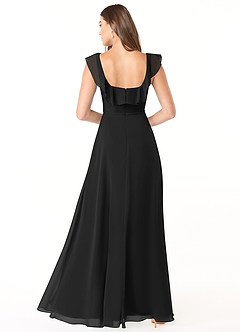 Azazie Jinny Bridesmaid Dresses Black A-Line Square Neckline Ruched Chiffon Dress image2