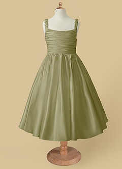 Azazie Cutie Pie Blumenmädchenkleider A-Linie Plissee Matte Satin Kleid Moosgrün image4