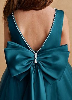 Azazie Cookie Blumenmädchenkleider A-Linie Schleifen Tüll Kleid Tintenblau image6