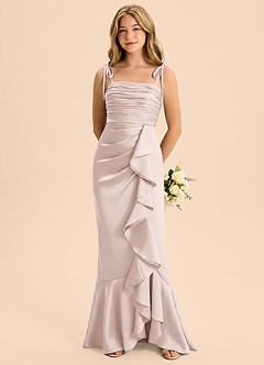 Azazie Ryan Junior Blushing Pink Sheath Bow Stretch Satin Dress image5