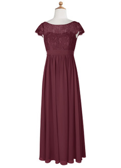 Azazie Silvermist Junior Cabernet A-Line Pleated Chiffon Dress image8