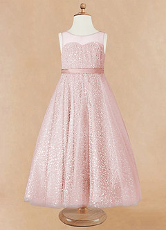 Azazie Siwa Flower Girl Dresses Blushing Pink A-Line Beaded Tulle Dress image5