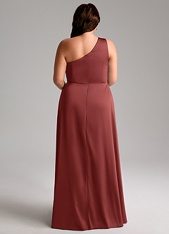 Azazie Brooke Bridesmaid Dresses Terracotta A-Line One Shoulder Stretch Satin Dress image10