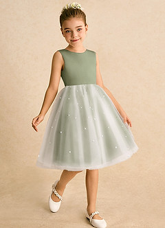 Azazie Esme Robe Demoiselle D'honneur Fillette Robe Princesse en Tulle Arc Ivoire Pistache image3