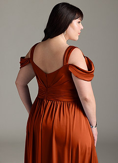 Azazie Lianne Brudtärnklänningar Klänning av A-Line i Stretch Satin Av axeln Paprika image15
