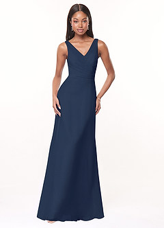 Azazie Nala Bridesmaid Dresses Dark Navy A-Line Pleated Chiffon Dress image1