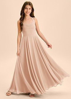 Azazie Kady Junior Abito A-Line in Chiffon Scollo a Cuore Rosa Inglese image4