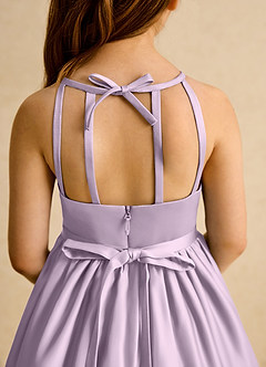 Azazie Indi Flower Girl Dresses Frosted Lilac A-Line Bow Matte Satin Dress image8