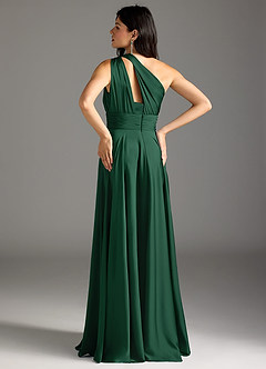 Azazie Charlize Bridesmaid Dresses Dark Green A-Line One Shoulder Stretch Satin Dress image6