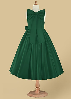 Azazie Bo Peep Flower Girl Dresses Dark Green A-Line Bow Matte Satin Dress image8