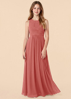 Azazie Skyla Junior Vestido Rosa Antigua de Gasa de Corte en A con Plisado image1