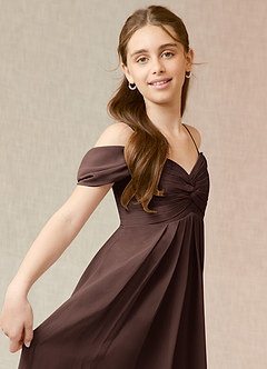 Azazie Kaitlynn Junior Ganache A-Line Off the Shoulder Chiffon Dress image6