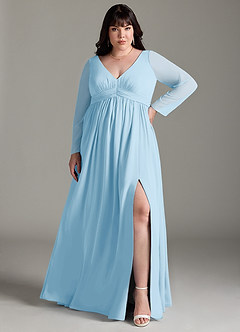 Azazie Teton Maternity Bridesmaid Dresses A-Line Long Sleeve Chiffon Floor-Length Dress image7