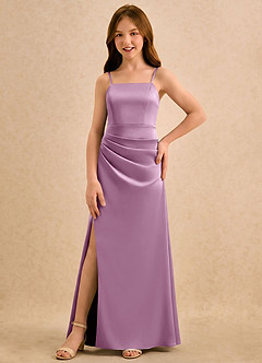 Azazie Cannoli Girls Formal Robe Demoiselle D'honneur Fillette Robe Trapèze en Satin extensible Plissée Glycine image5
