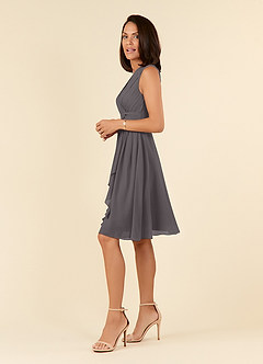 Azazie Theron Mother of the Bride Dresses Steel Grey A-Line V-Neck Pleated Chiffon Dress image3