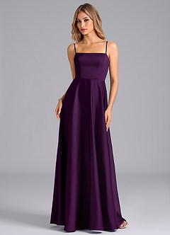 Azazie Elita Bridesmaid Dresses Grape A-Line Pleated Stretch Satin Dress image6