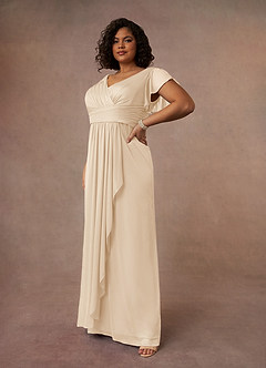Azazie Reneya Mother of the Bride Dresses Champagne A-Line Pleated Mesh Dress image8