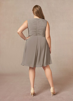 Azazie Theron Mother of the Bride Dresses Taupe A-Line V-Neck Pleated Chiffon Dress image7