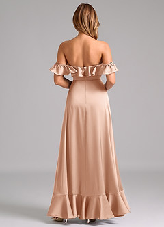 Azazie Lyra Robes de demoiselle d'honneur Robe Trapèze Convertible en Satin extensible Épaule décolletée Or Rose image6