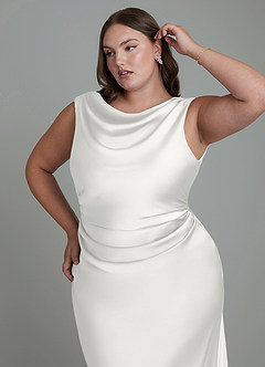Azazie Kieryn Bridesmaid Dresses White Mermaid Pleated Stretch Satin Dress image12