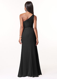 Azazie Liza Vestidos de damas de honor Vestido de Negro de Gasa de Corte Sirena con Hombro unilateral image2