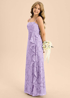 Azazie Kaylee Junior Lilac A-Line with Belt Floral Burnout Dress image3