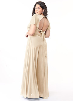 Azazie Induh Bridesmaid Dresses Champagne A-Line Flutter V-neck Mesh Dress image10