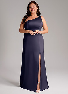 Azazie Phaedra Bridesmaid Dresses Stormy A-Line One Shoulder Stretch Satin Dress image13