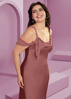 Barbie ♥ Azazie Abiti da Damigella Abito Tubino in Raso Elasticizzato Plissettato Ametista image6