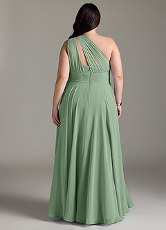Azazie Charlize Robes de demoiselle d'honneur Robe Trapèze en Mousseline de soie Ue épaule Matcha image8